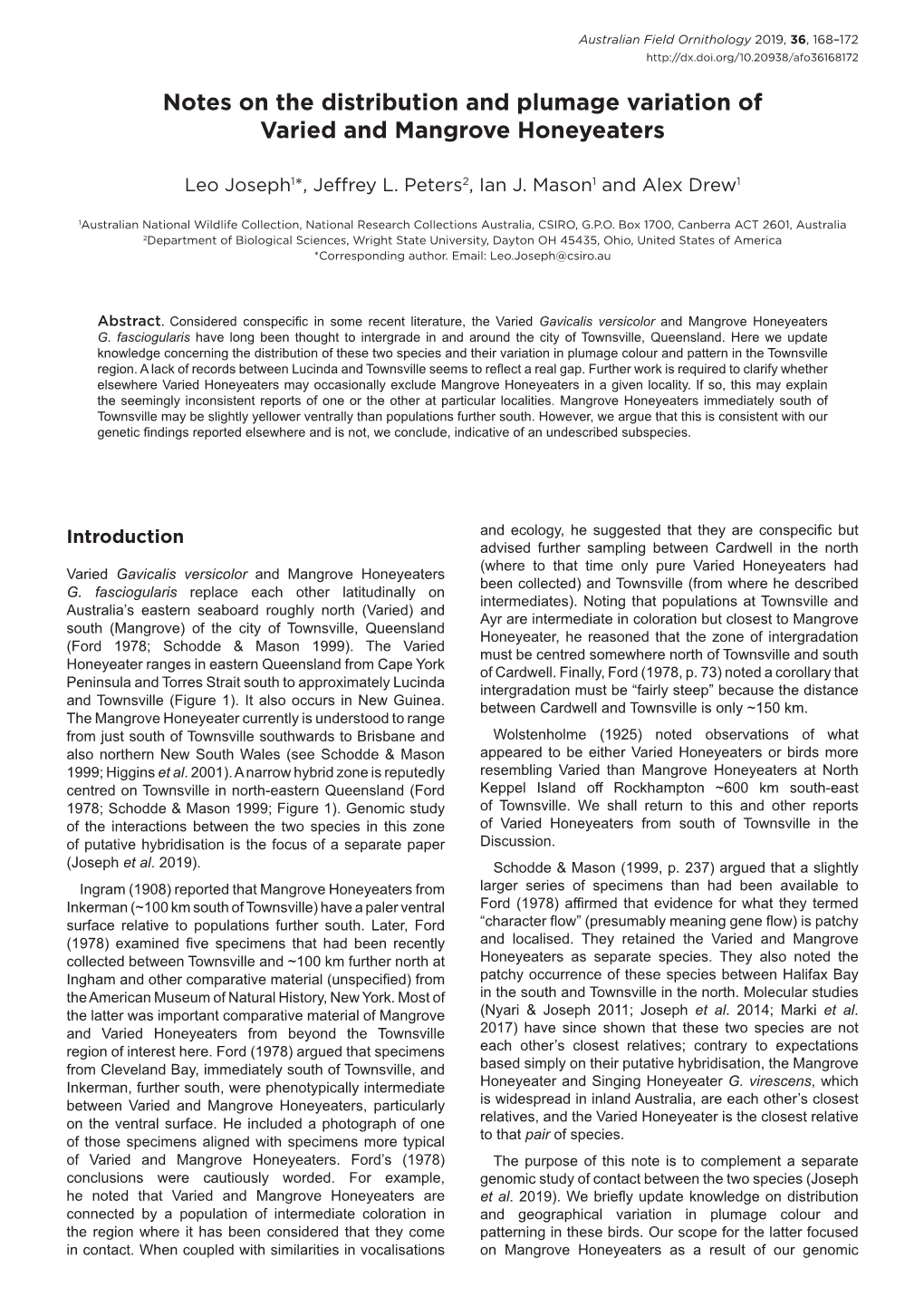 Notes on the Distribution and Plumage Variation of Varied and Mangrove Honeyeaters