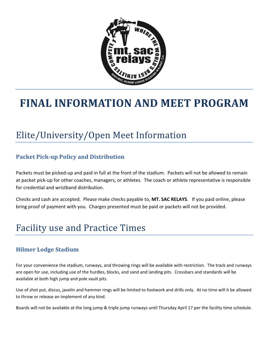 Final Information and Meet Program