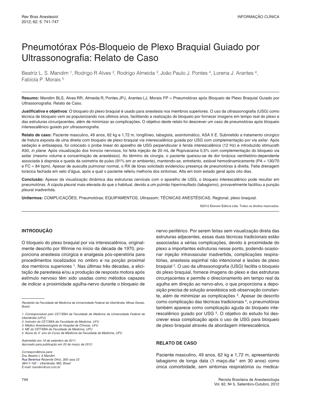 Pneumothorax Post Brachial Plexus Block Guided by Ultrasound