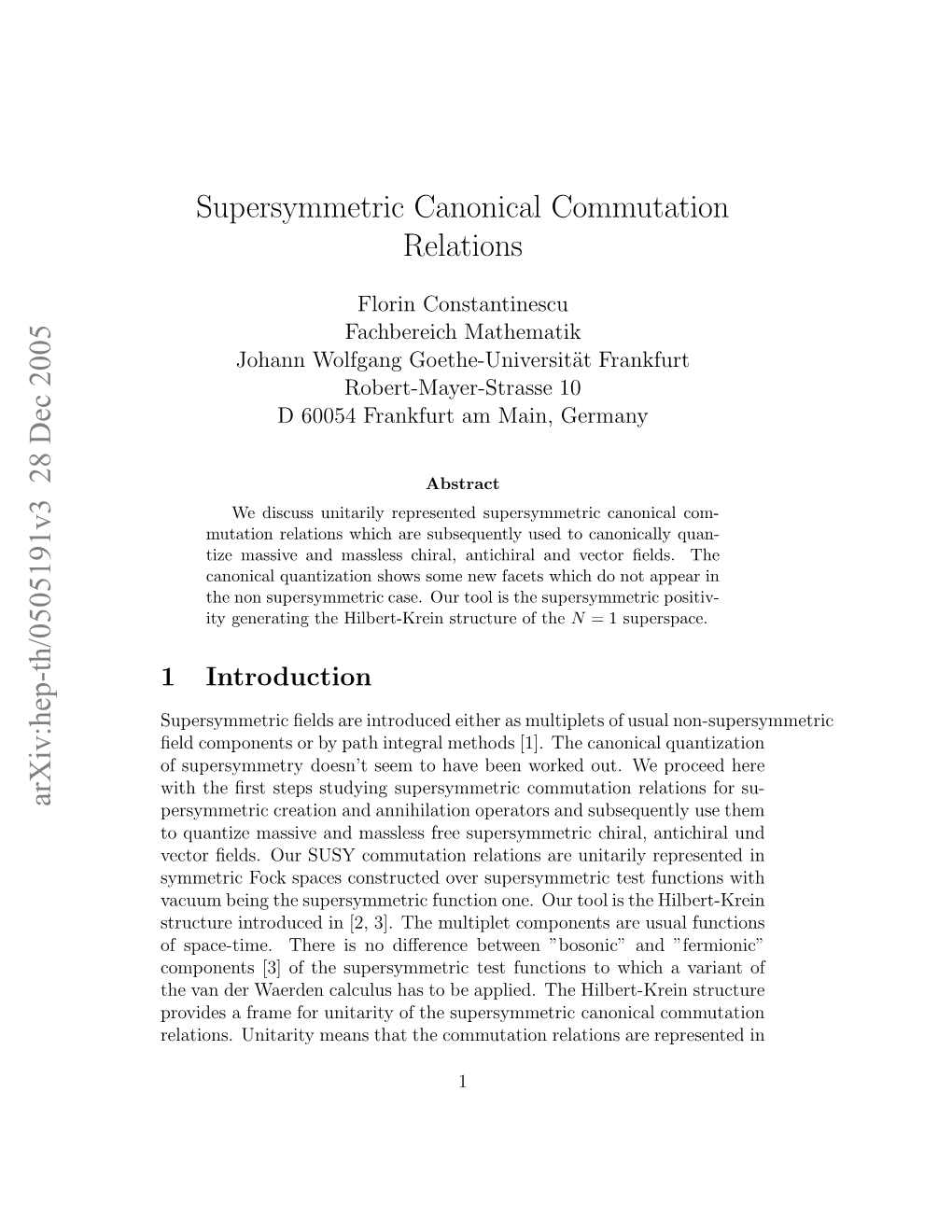 Supersymmetric Canonical Commutation Relations