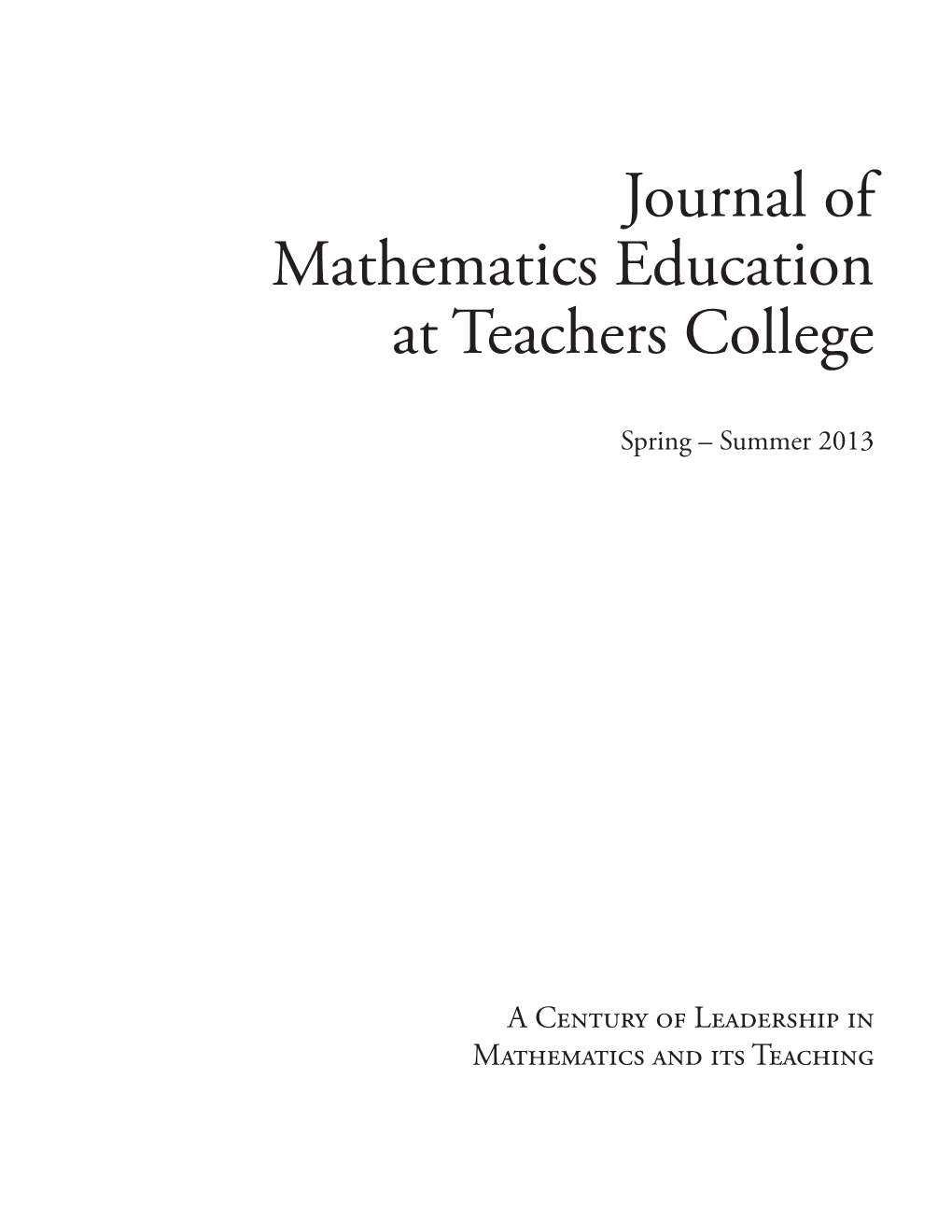 Journal of Mathematics Education at Teachers College