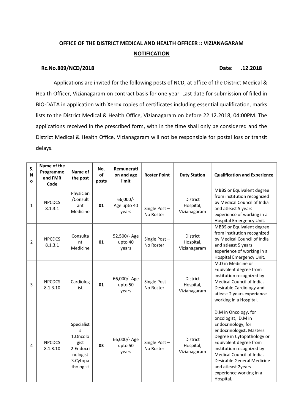 Office of the District Medical and Health Officer :: Vizianagaram