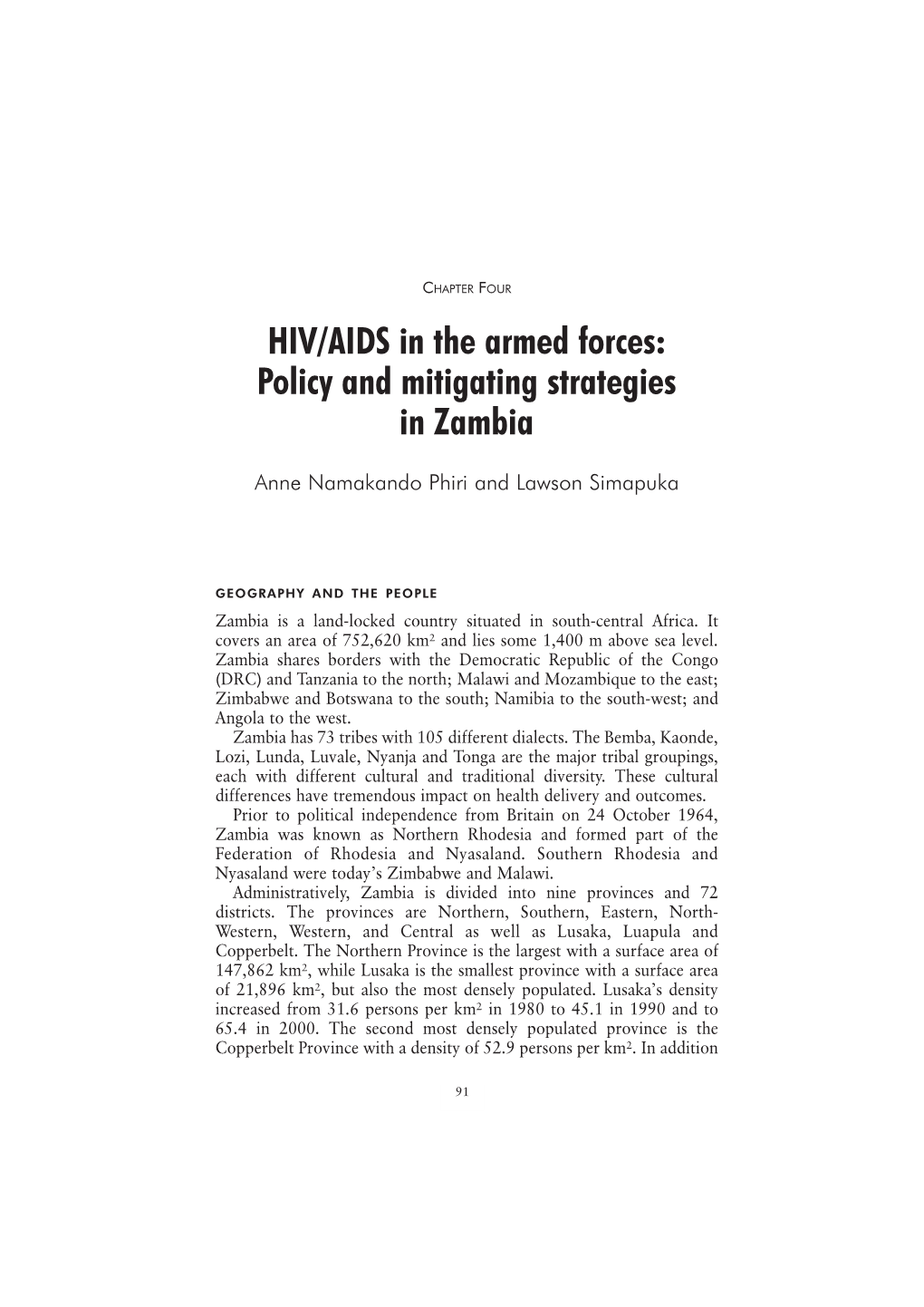 HIV/AIDS in the Armed Forces: Policy and Mitigating Strategies in Zambia