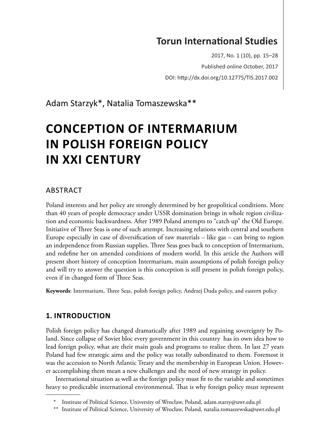 Conception of Intermarium in Polish Foreign Policy in Xxi Century