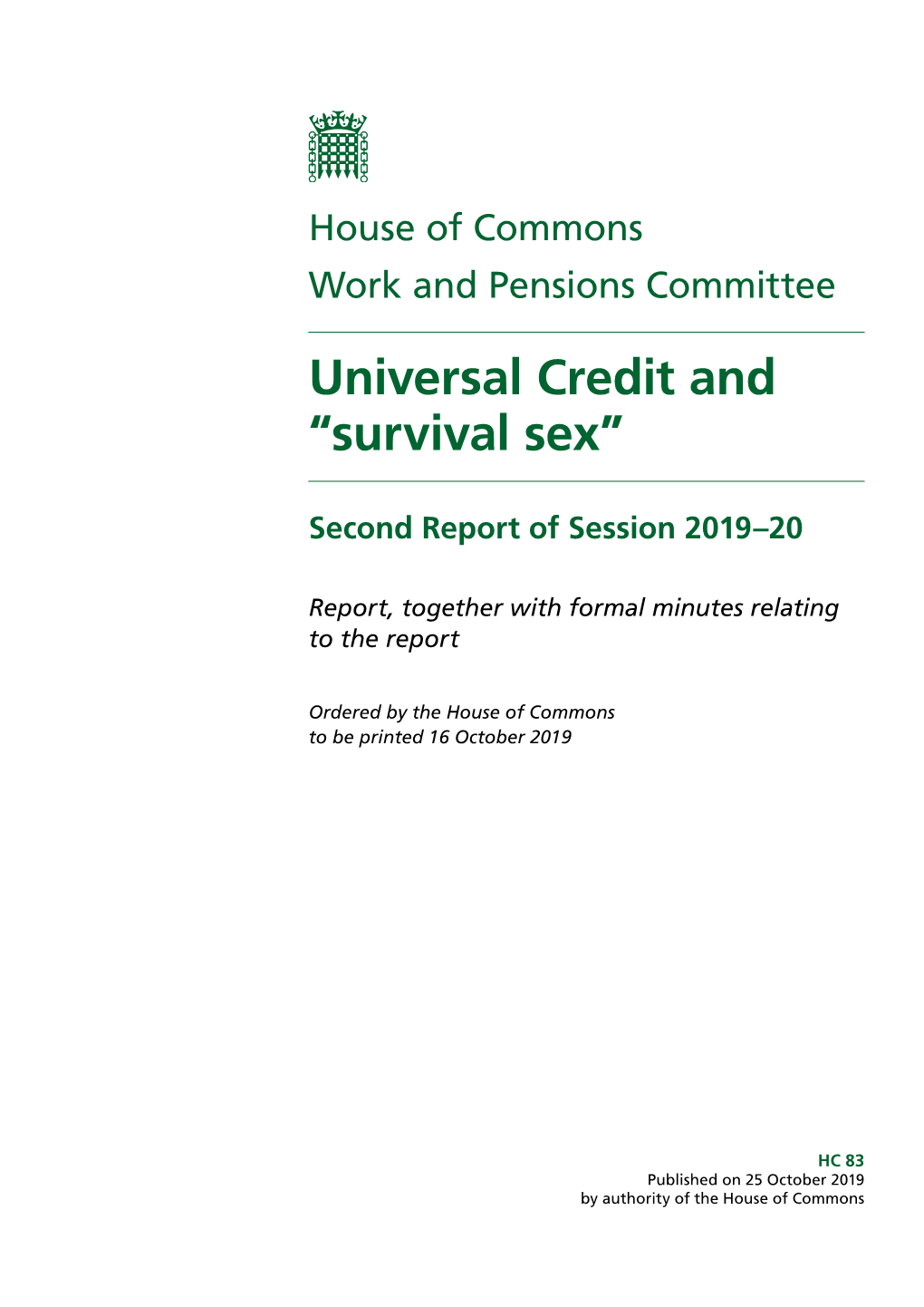 Universal Credit and "Survival Sex"