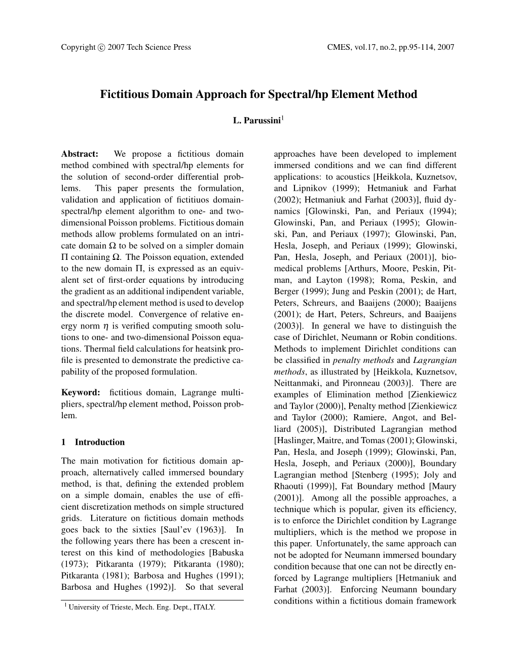 Fictitious Domain Approach for Spectral/Hp Element Method