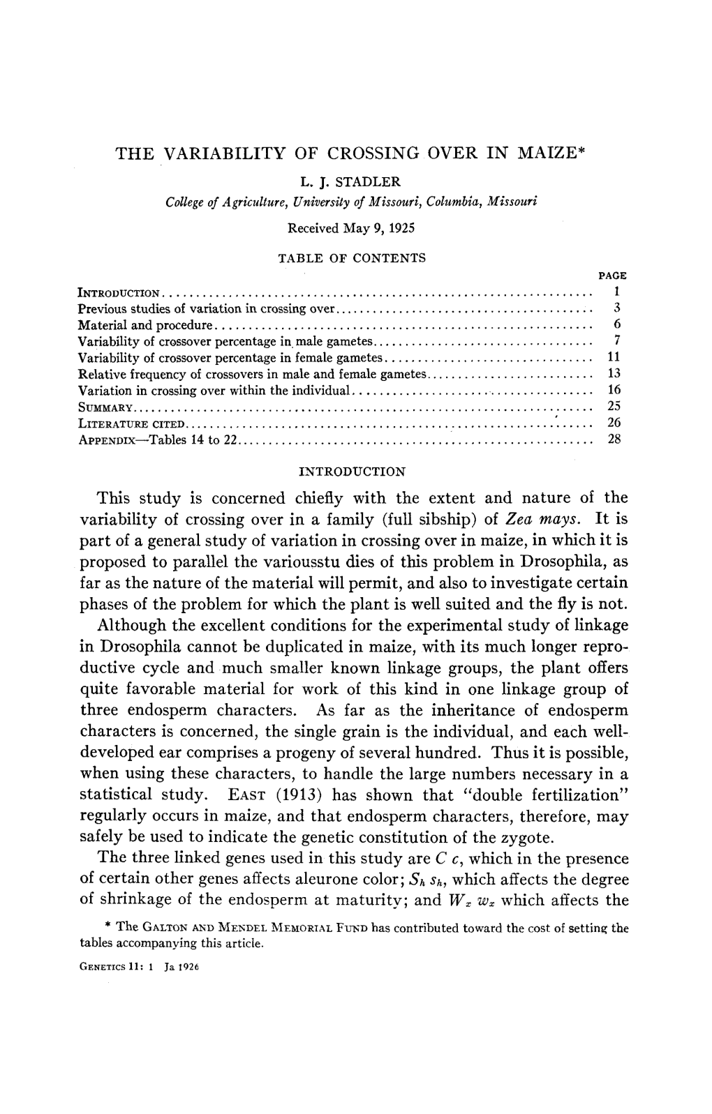 The Variability of Crossing Over in Maize” L