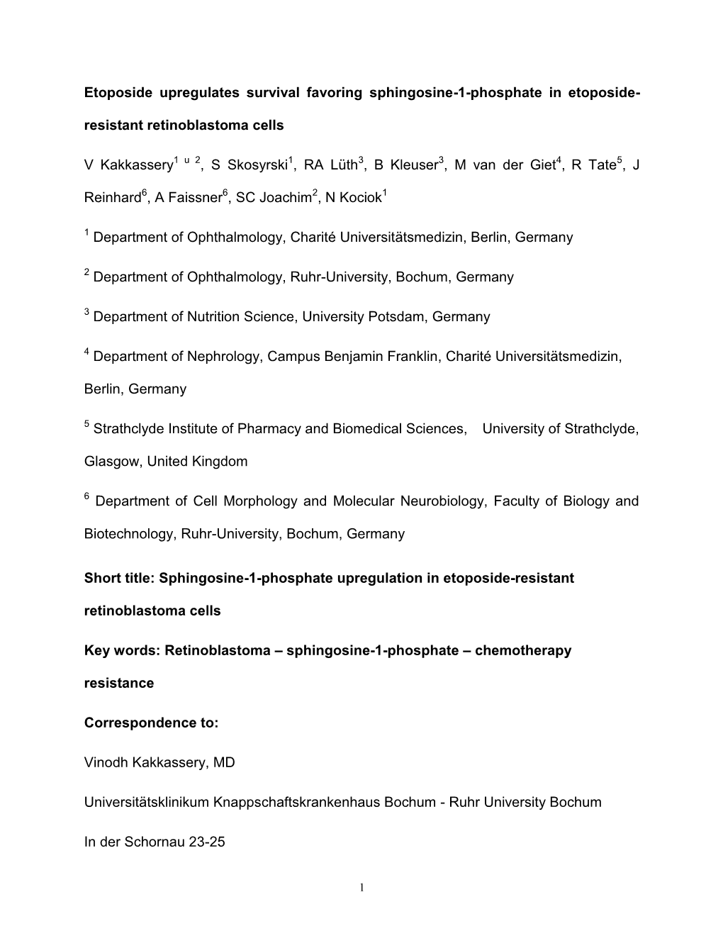 Etoposide Upregulates Survival Favoring Sphingosine-1-Phosphate in Etoposide- Resistant Retinoblastoma Cells