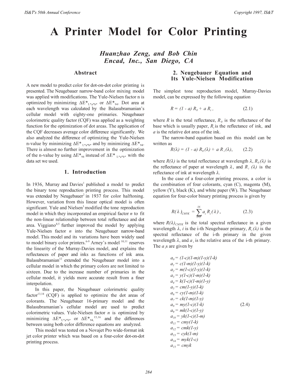 A Printer Model for Color Printing