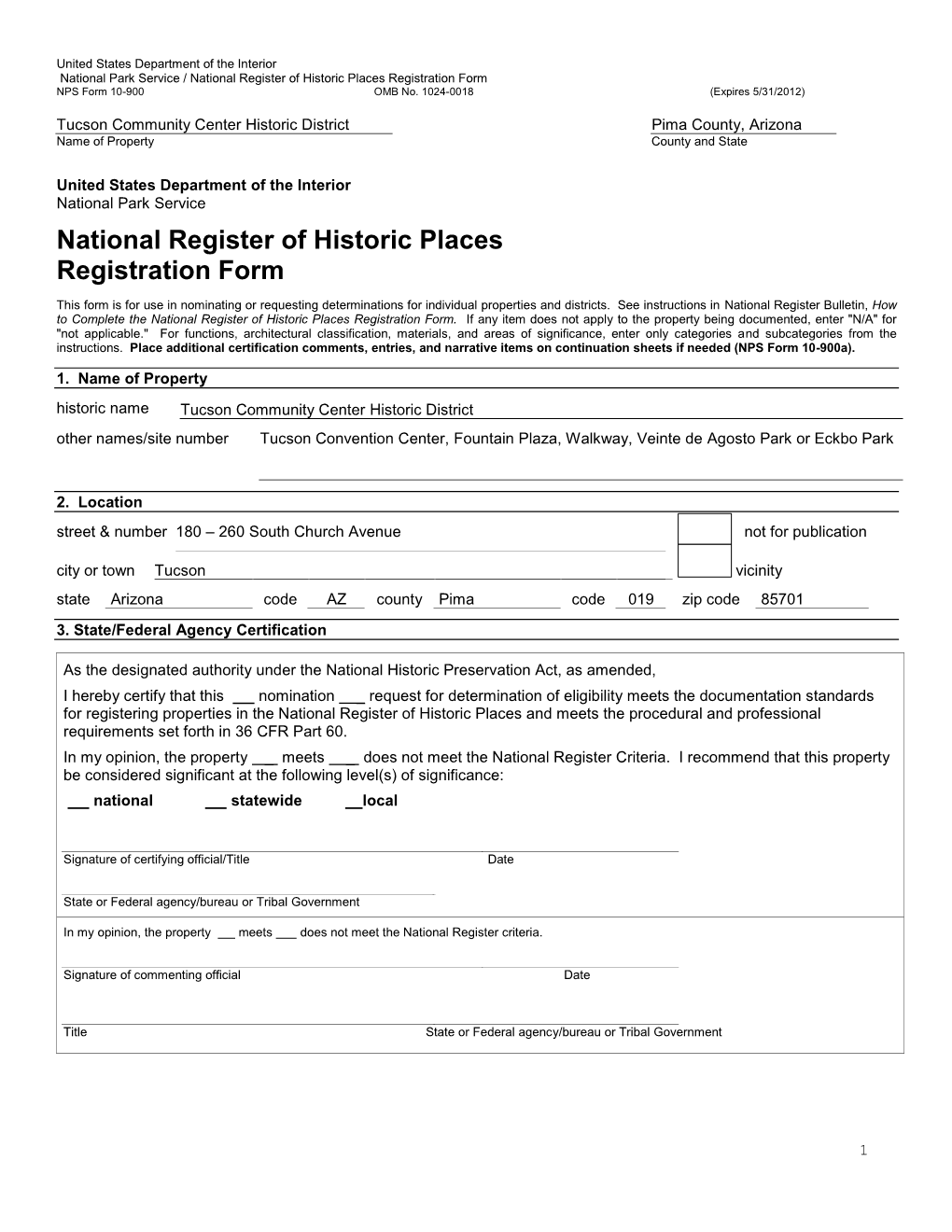 National Register of Historic Places Registration Form NPS Form 10-900 OMB No