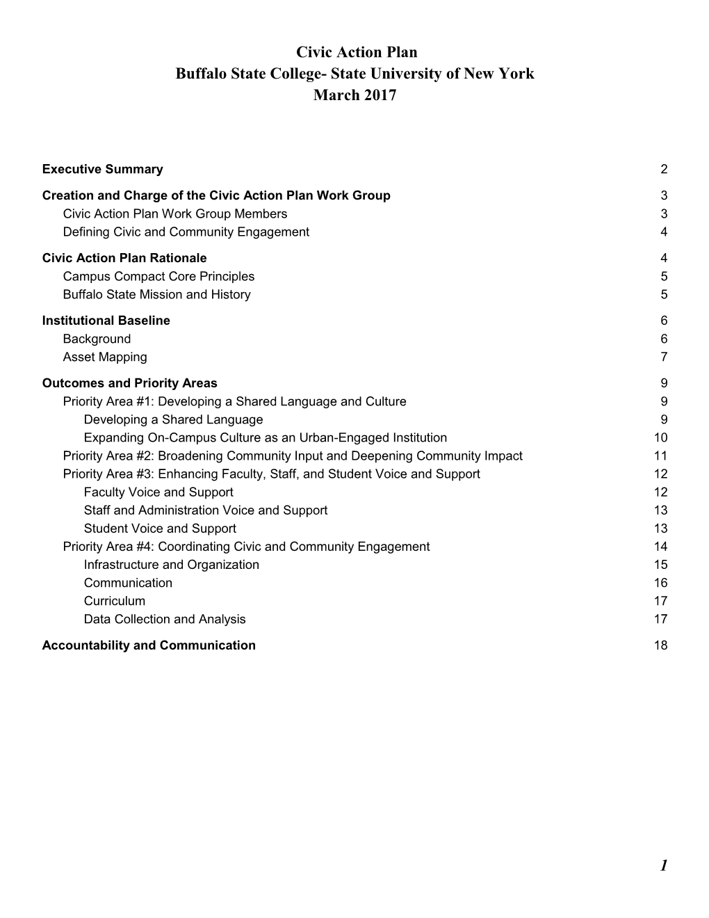 Buffalo State Civic Action Plan Work Group with Developing a Civic Action Plan for Buffalo State in Alignment with Our Campus Mission and Strategic Plan