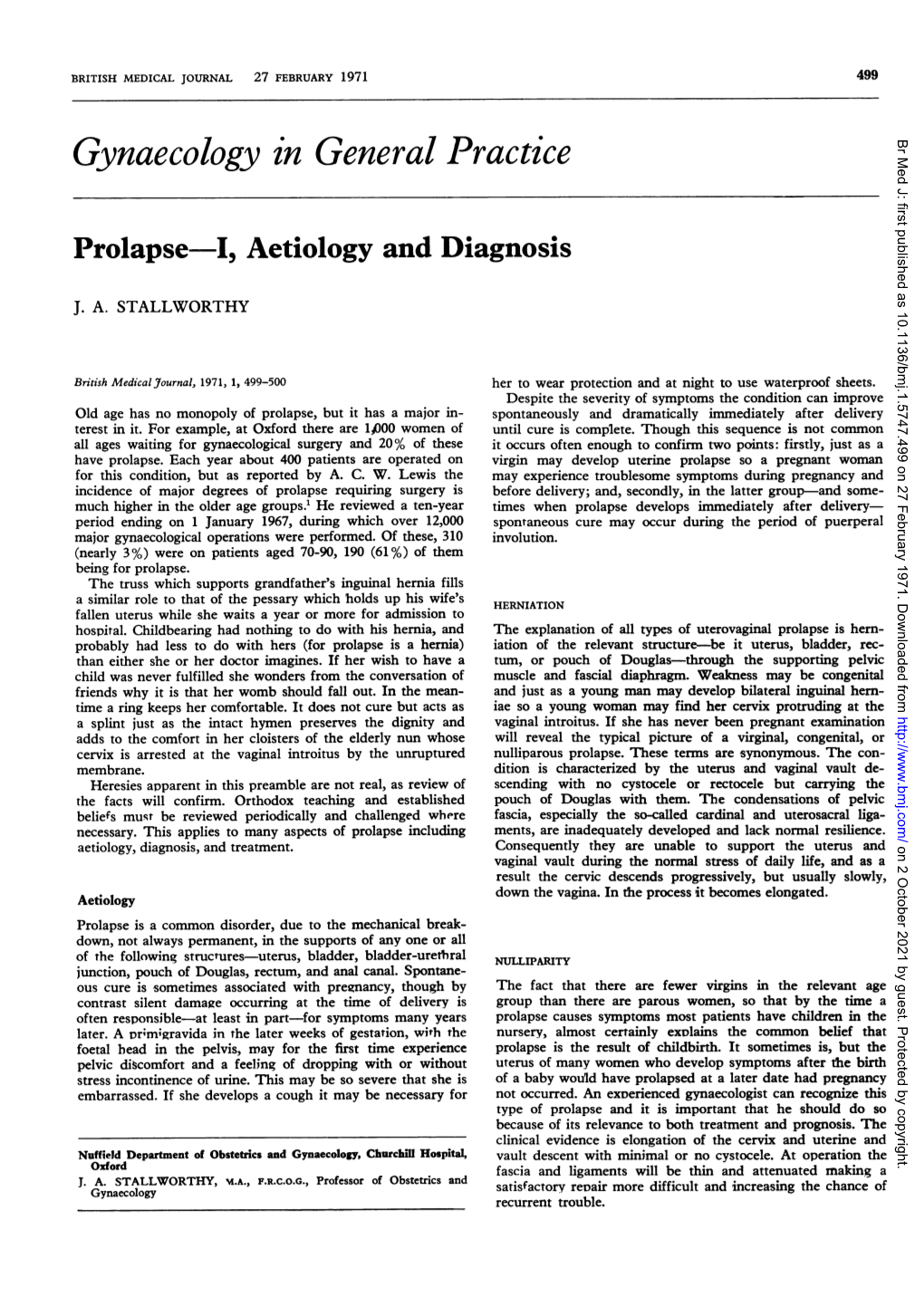 Prolapse-I, Aetiology and Diagnosis