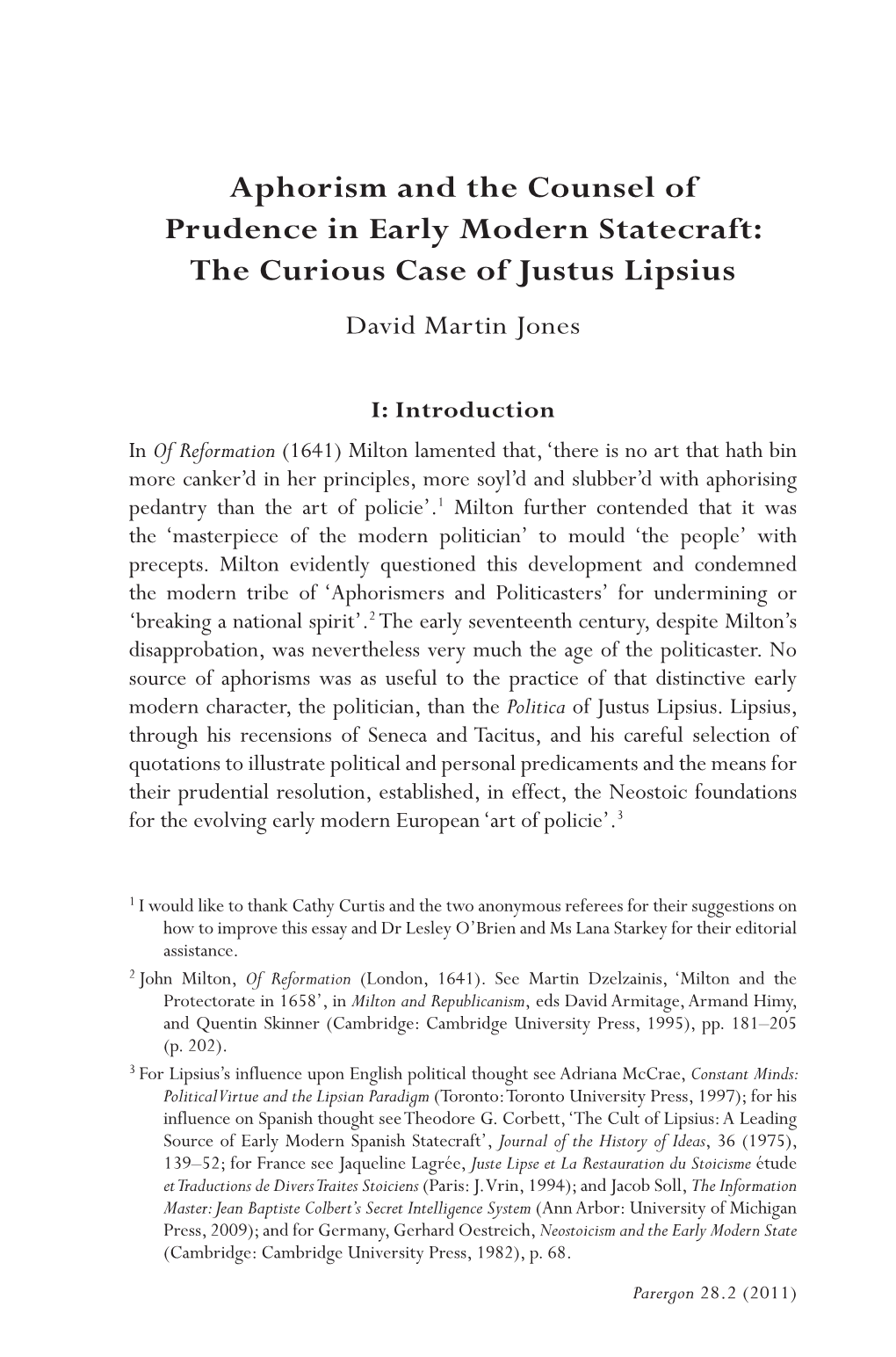 The Curious Case of Justus Lipsius David Martin Jones