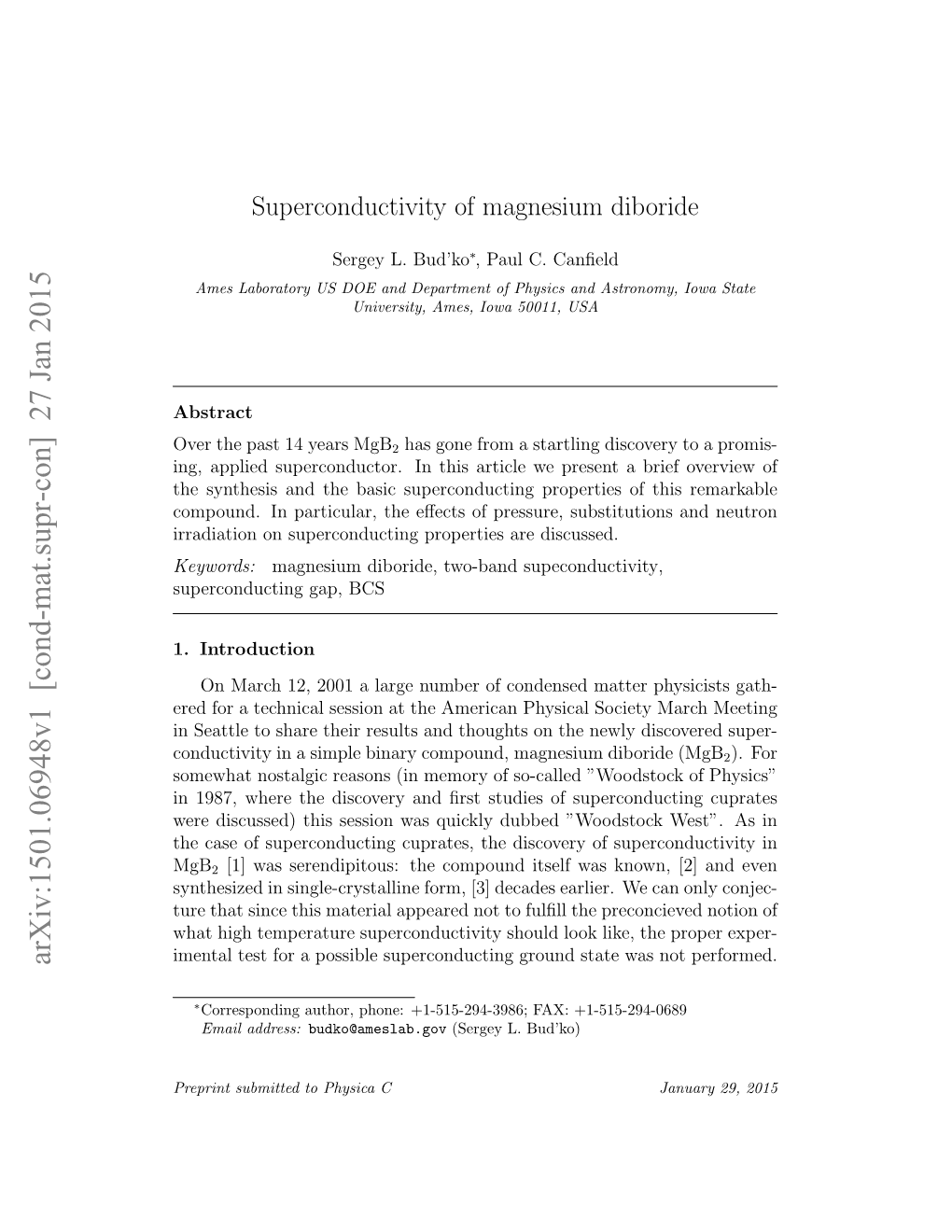 Superconductivity of Magnesium Diboride