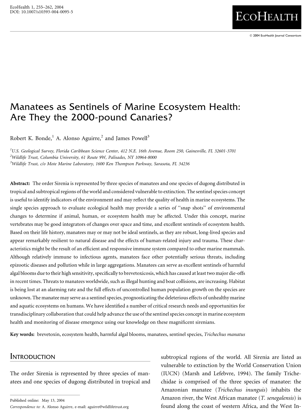 Manatees As Sentinels of Marine Ecosystem Health: Are They the 2000-Pound Canaries?