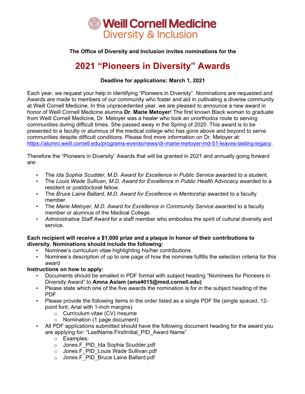 2021 “Pioneers in Diversity” Awards