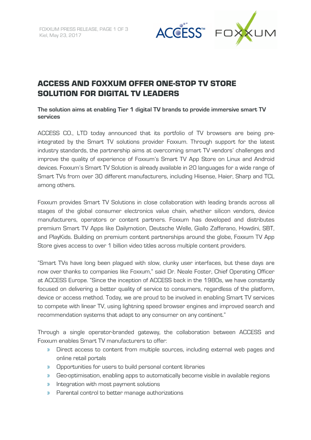 Access and Foxxum Offer One-Stop Tv Store Solution for Digital Tv Leaders