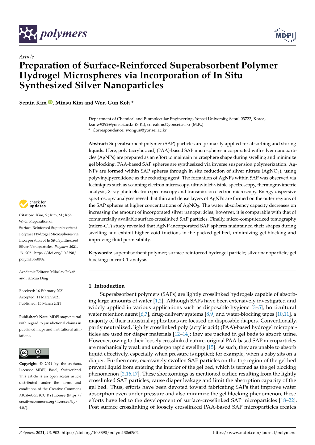 Preparation of Surface-Reinforced Superabsorbent Polymer Hydrogel Microspheres Via Incorporation of in Situ Synthesized Silver Nanoparticles