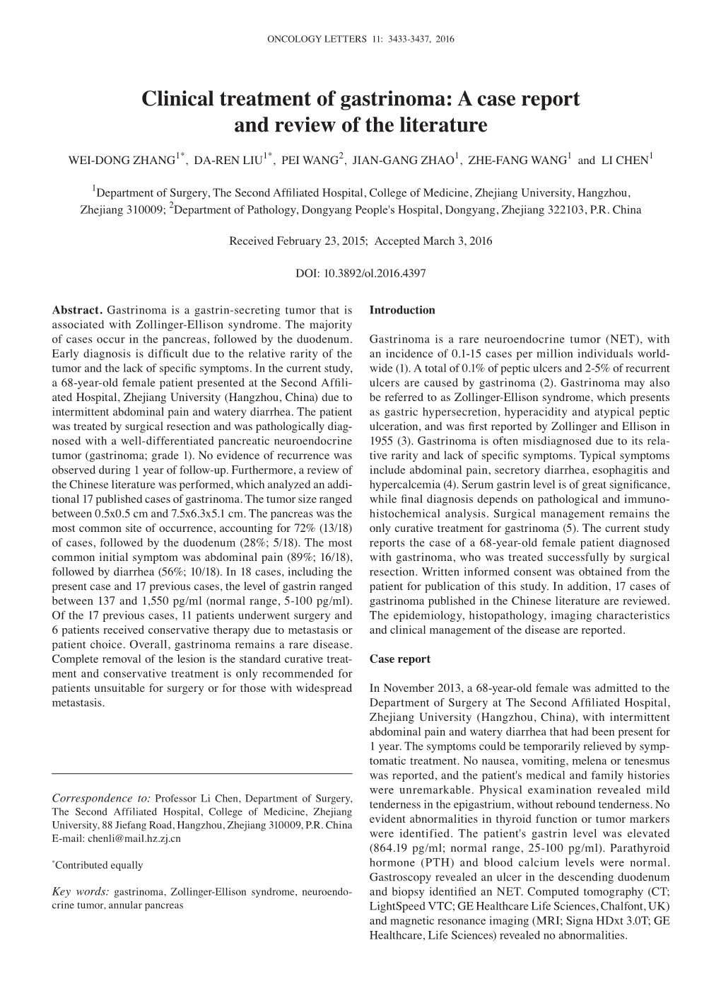 Clinical Treatment of Gastrinoma: a Case Report and Review of the Literature