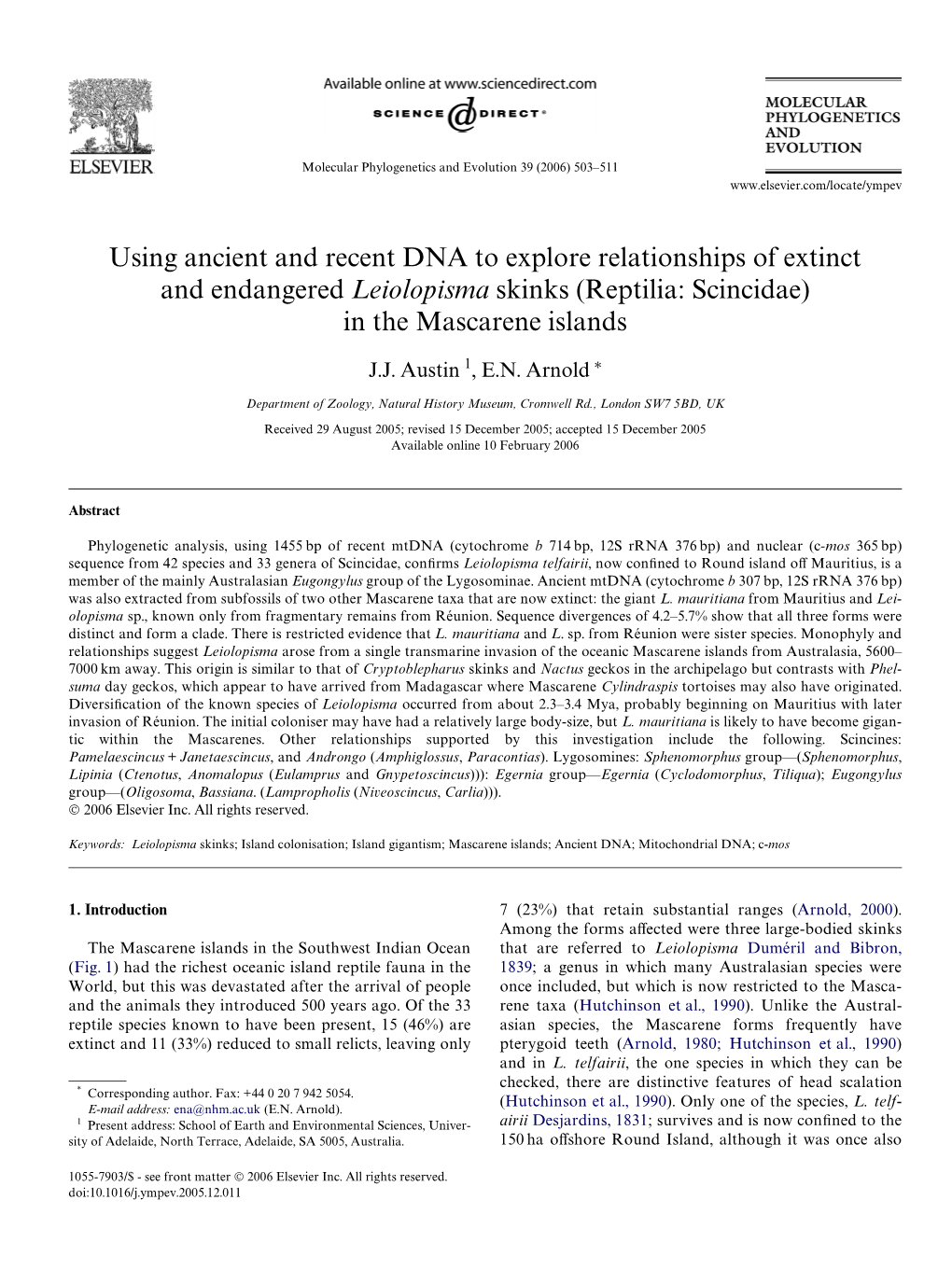 Using Ancient and Recent DNA to Explore Relationships of Extinct and Endangered Leiolopisma Skinks (Reptilia: Scincidae) in the Mascarene Islands