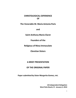 CHRISTOLOGICAL EXPERIENCE of the Venerable M. María Antonia
