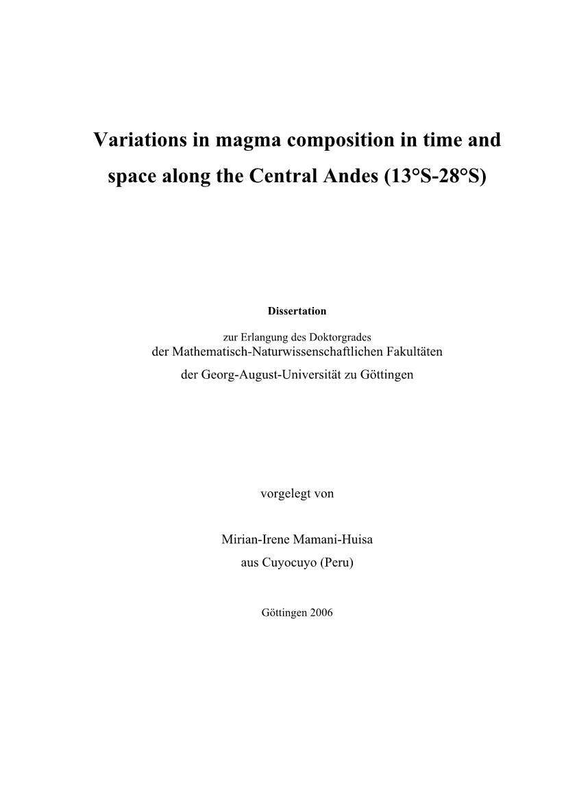 Variations in Magma Composition in Time and Space Along the Central Andes (13°S-28°S)