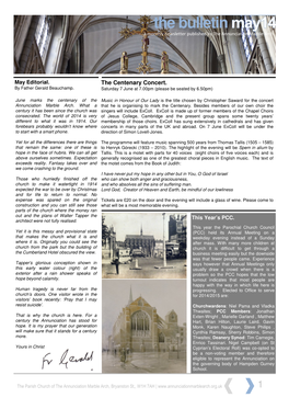 The Bulletin a Monthly Newsletter Published by the Annunciation Marble Arch