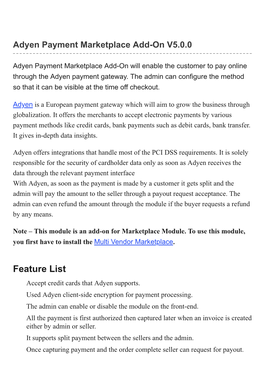 Adyen Payment Marketplace Add-On V5.0.0