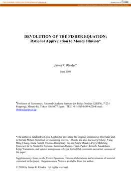DEVOLUTION of the FISHER EQUATION: Rational Appreciation to Money Illusion*