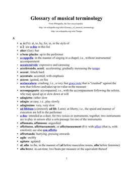 Glossary of Musical Terminology from Wikipedia, the Free Encyclopedia