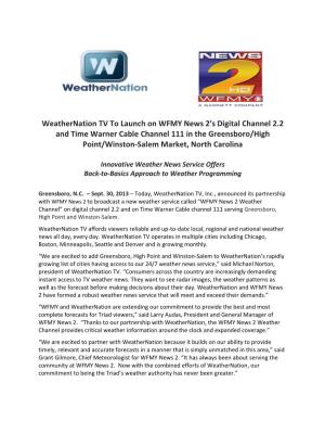 Weathernation TV to Launch on WFMY News 2'S Digital Channel