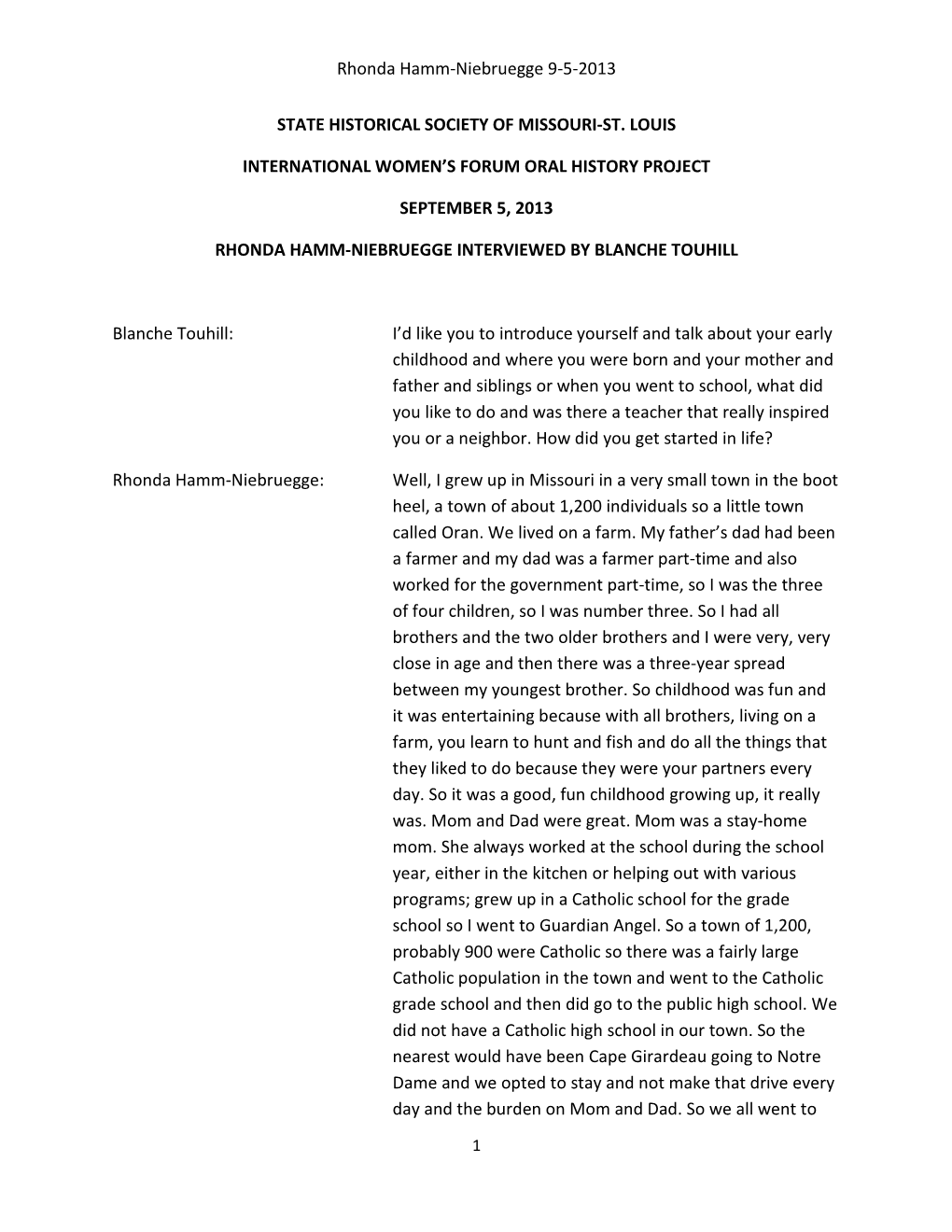 Rhonda Hamm-Niebruegge 9-5-2013 STATE HISTORICAL SOCIETY OF