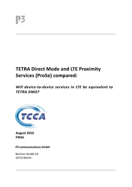 TETRA Direct Mode and LTE Proximity Services (Prose) Compared