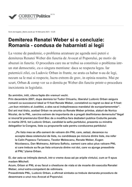 Demiterea Renatei Weber Si O Concluzie: Romania