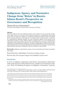 Indigenous Agency and Normative Change from 'Below' in Russia: Izhma-Komi's Perspective on Governance and Recognition