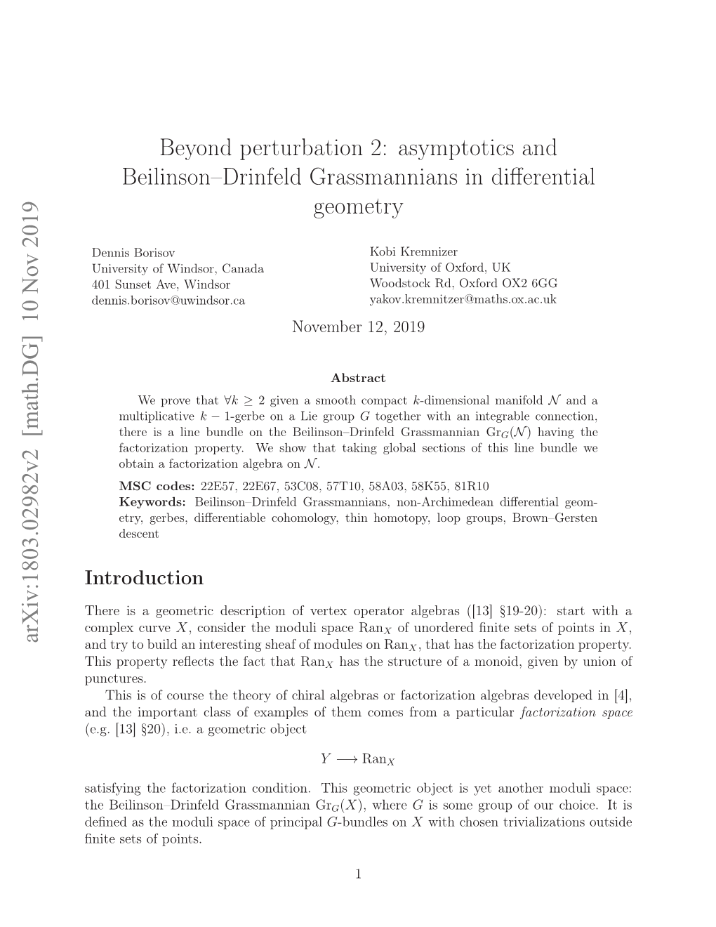 Asymptotics and Beilinson–Drinfeld Grassmannians in Differen