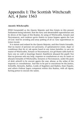 Appendix I: the Scottish Witchcraft Act, 4 June 1563