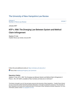 NTP V. RIM: the Diverging Law Between System and Method Claim Infringement