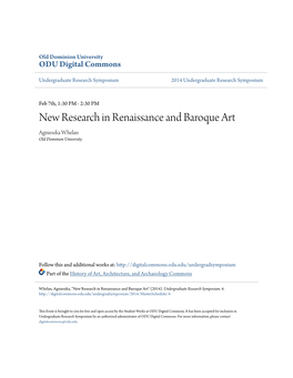 New Research in Renaissance and Baroque Art Agnieszka Whelan Old Dominion University