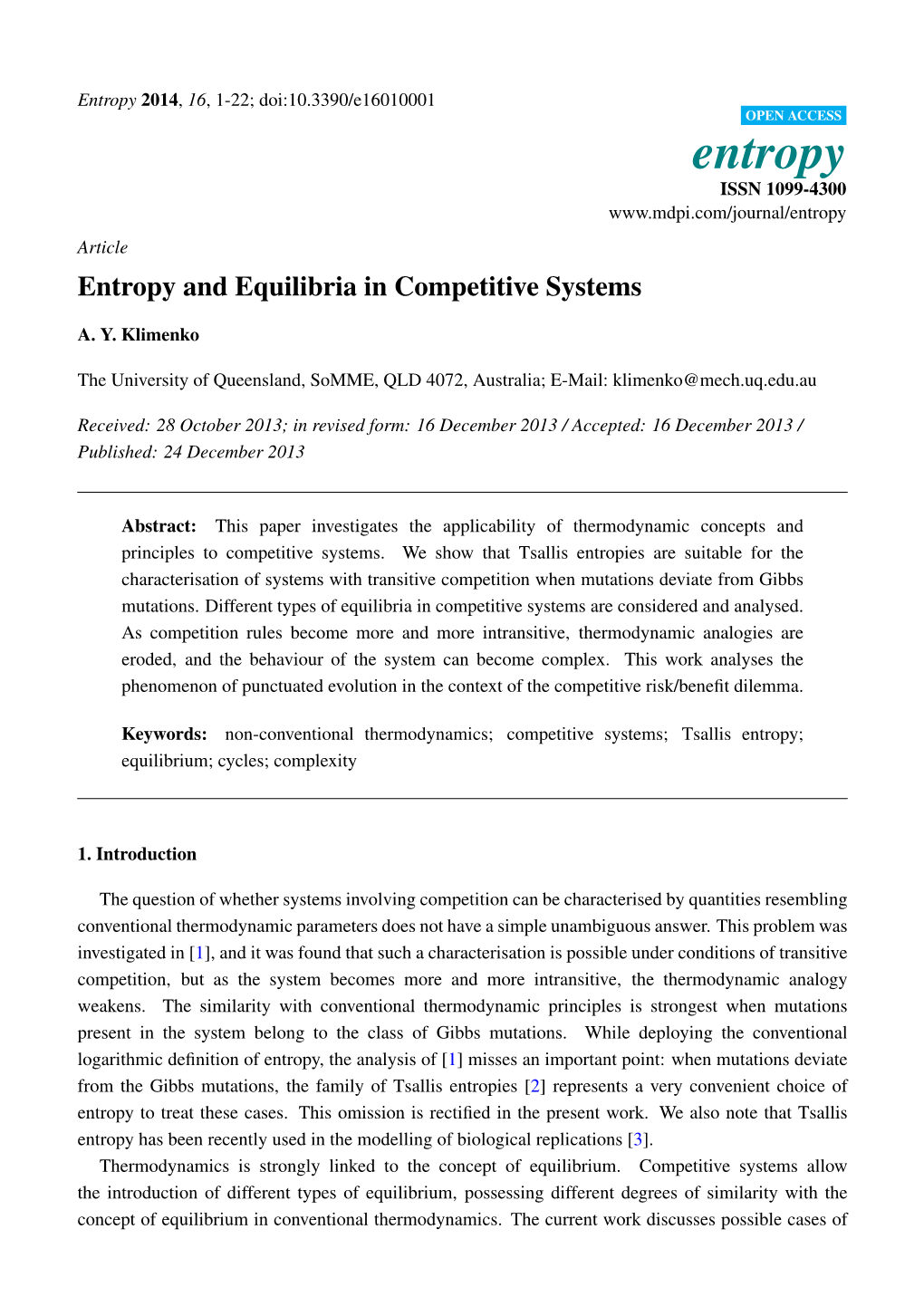 Entropy and Equilibria in Competitive Systems