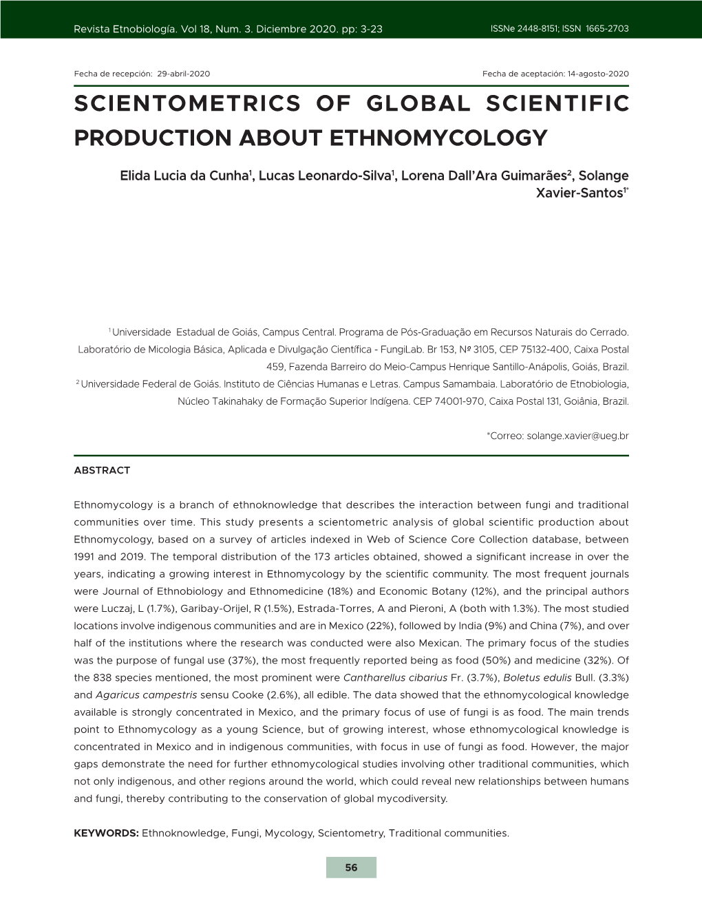 Scientometrics of Global Scientific Production About Ethnomycology