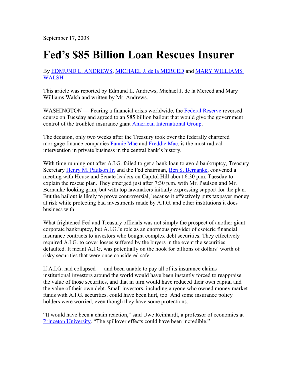 Fed S $85 Billion Loan Rescues Insurer