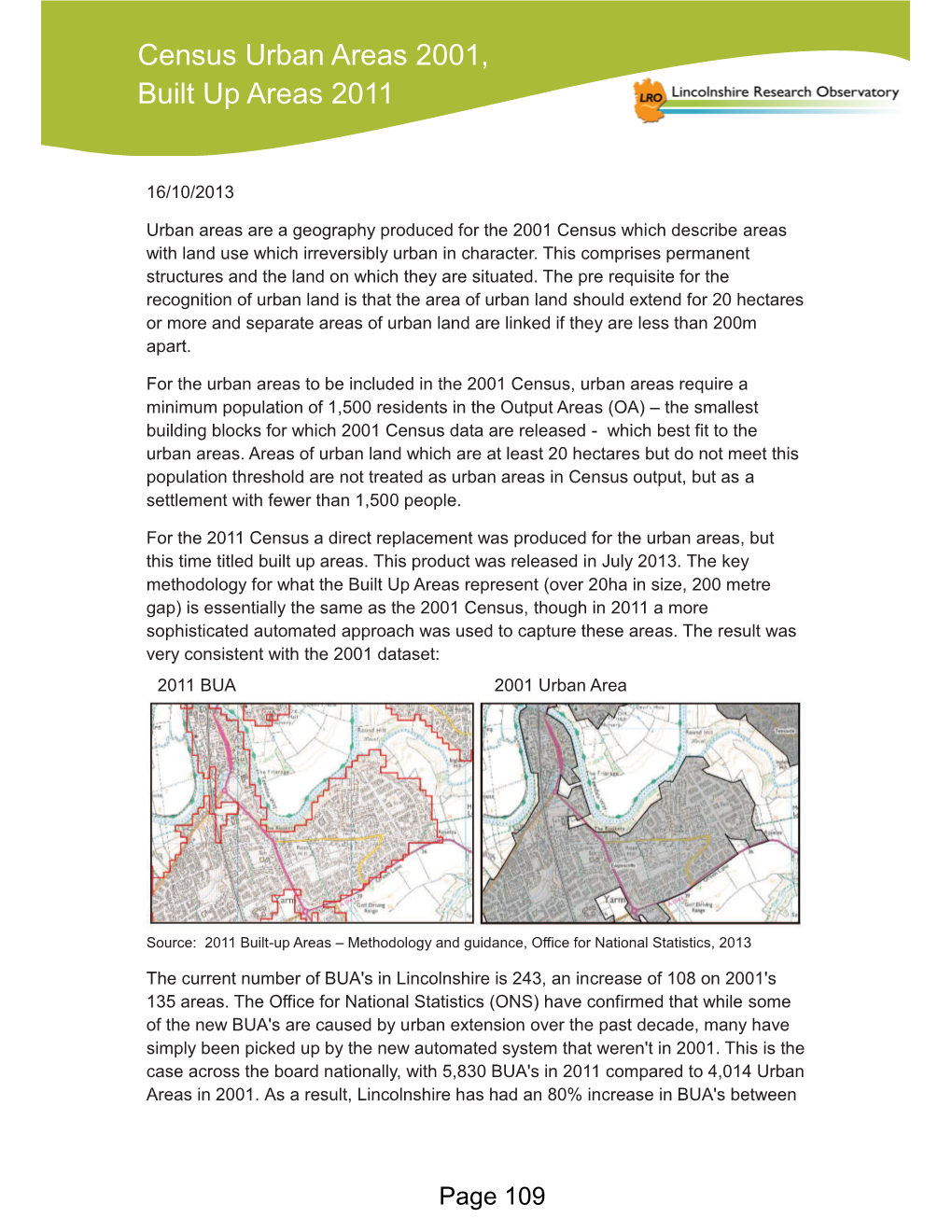 Census Urban Areas 2001, Built up Areas 2011