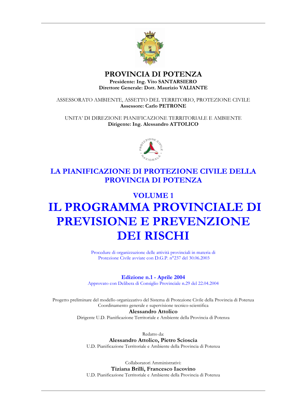 Il Programma Provinciale Di Previsione E Prevenzione Dei Rischi