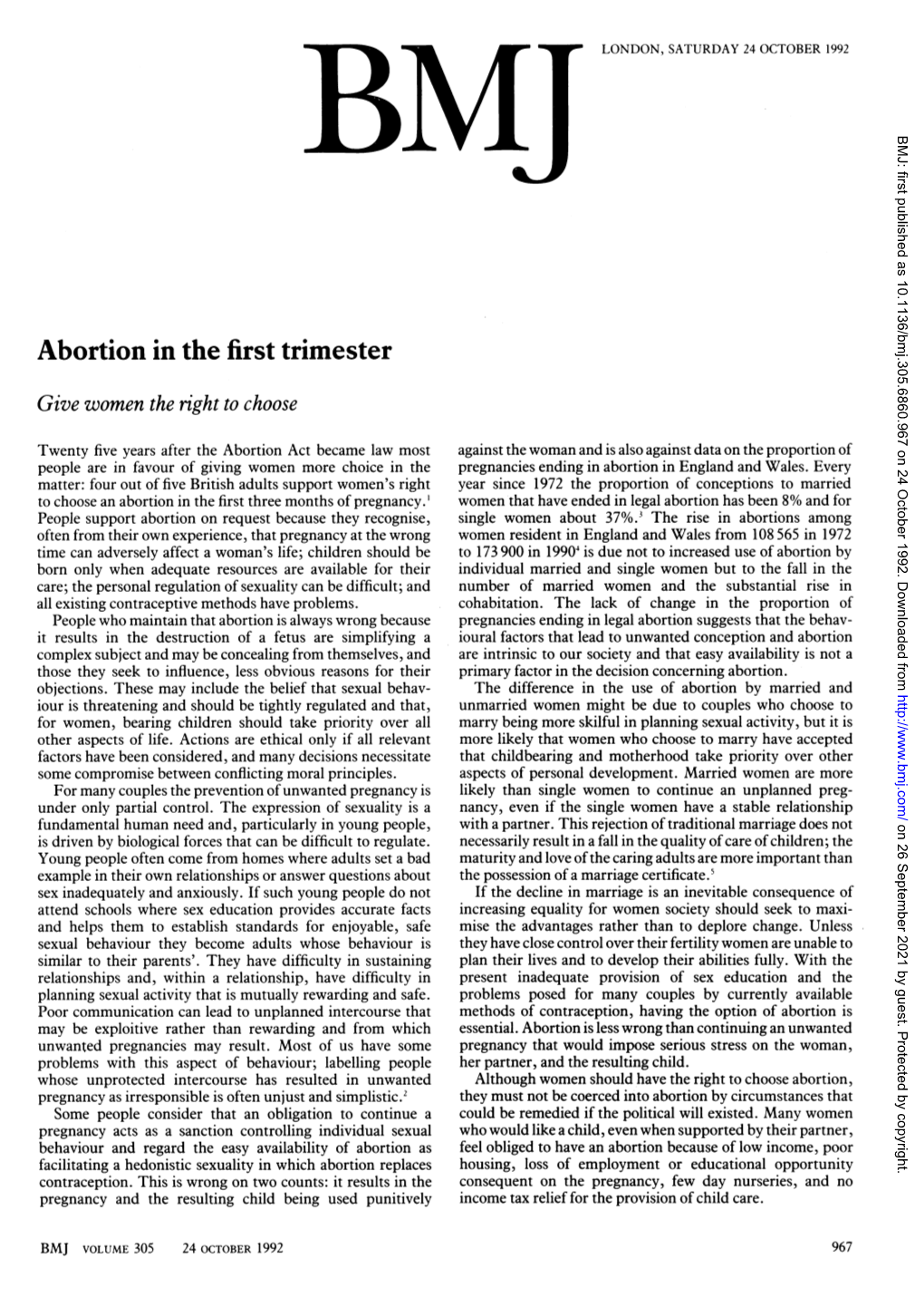 Abortion in the First Trimester Give Women the Right to Choose