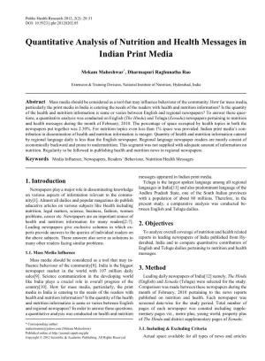Quantitative Analysis of Nutrition and Health Messages in Indian Print Media