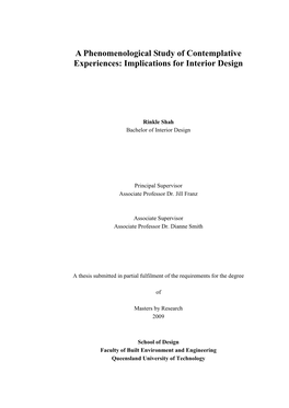 A Phenomenological Study of Contemplative Experiences: Implications for Interior Design
