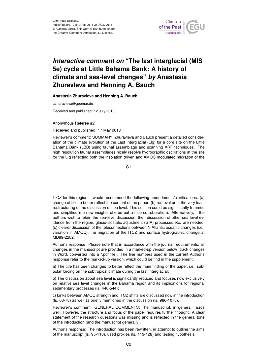 The Last Interglacial (MIS 5E) Cycle at Little Bahama Bank: a History of Climate and Sea-Level Changes” by Anastasia Zhuravleva and Henning A