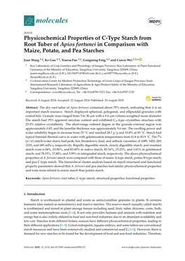 Physicochemical Properties of C-Type Starch from Root Tuber of Apios Fortunei in Comparison with Maize, Potato, and Pea Starches