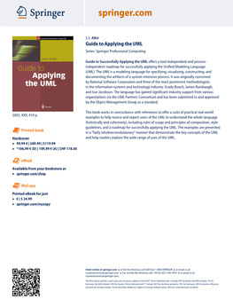 Guide to Applying the UML Series: Springer Professional Computing